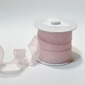 R021 Pink Organza Ribbon with Silver Edge 6mm