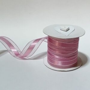R035 Dusty Pink Organza with Silver Edge Ribbon 23mm