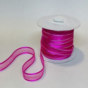 R043 Cerise Pink Satin with Silver Edge 16mm