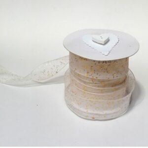 R077 White Organza with Gold Flakes 25mm