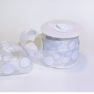 R094 White Organza Silver Dots 35mm
