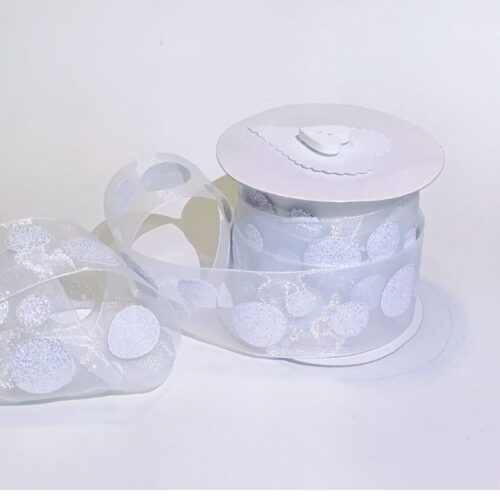 White Organza Silver Dots 35mm