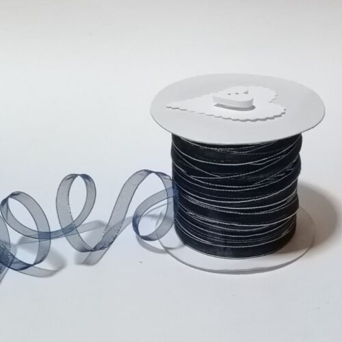 Navy Blue Organza with Silver Edge Ribbon 7mm