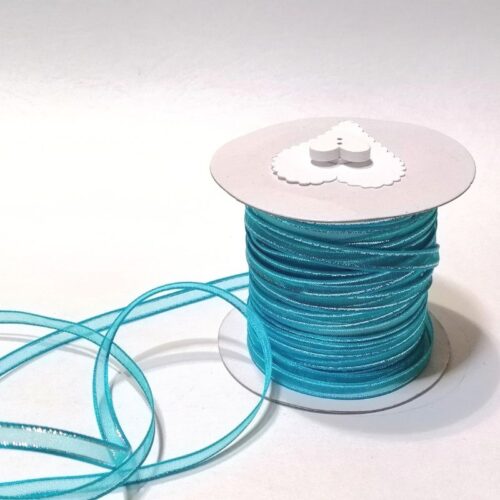Turquoise with Silver Edge Ribbon 6,5mm