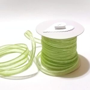 R130 Lime Green with Silver Edge Organza Ribbon 10mm