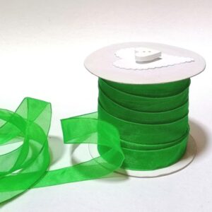 R144 Christmas Green Organza Ribbon 15mm