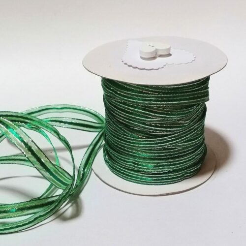 Dark Green with Silver Edge Organza Ribbon 6mm