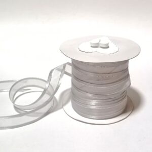 R151 Grey Dark Organza with Silver Edge Ribbon 15mm