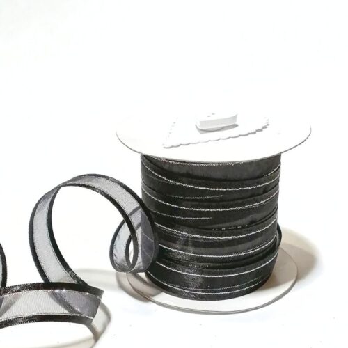 Black Organza with Silver Edge Ribbon 15mm