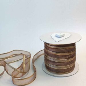 RBR14 Brown Organza with Satin Gold Edge 15mm